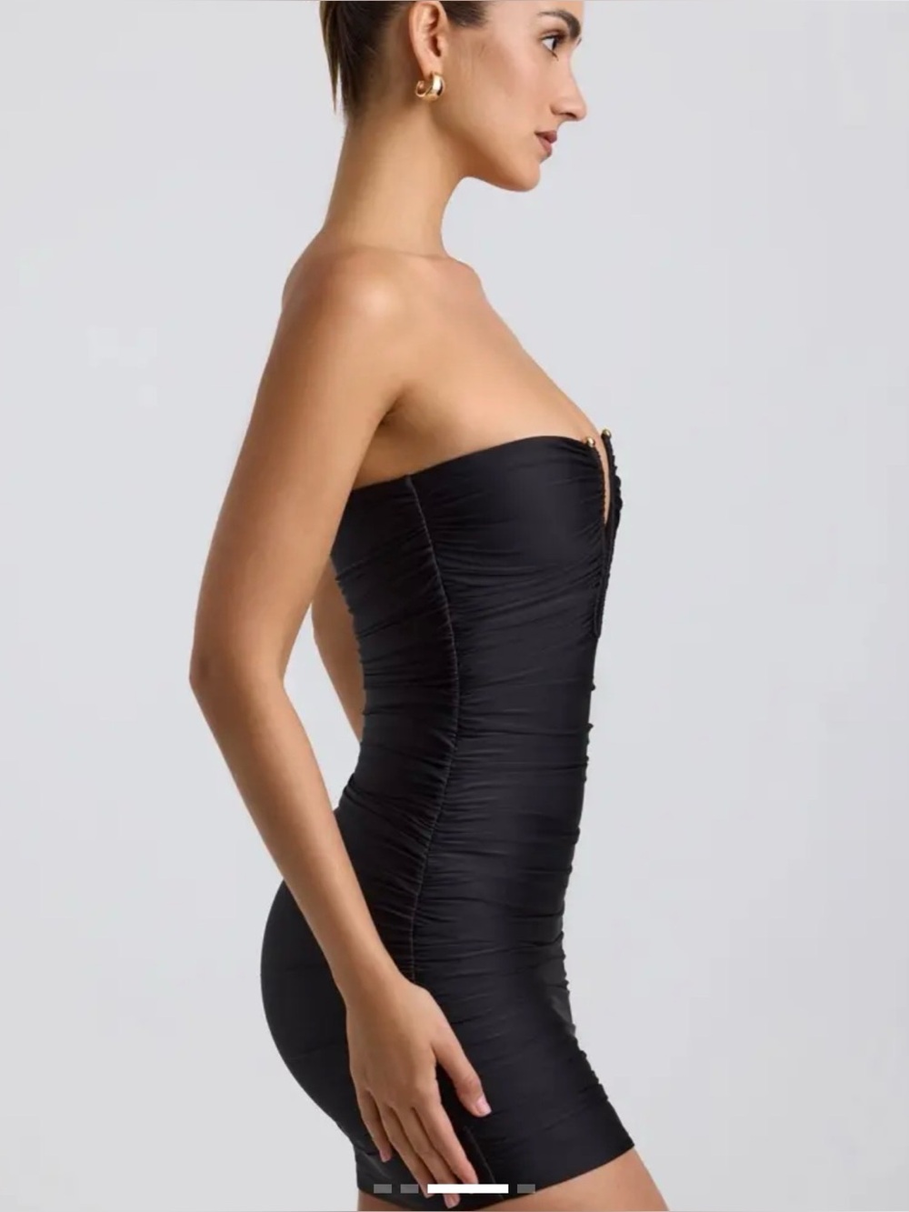 Oh Polly Socorra Ruched Hardware Detail Strapless Mini Dress in Black - Picture 5 of 16